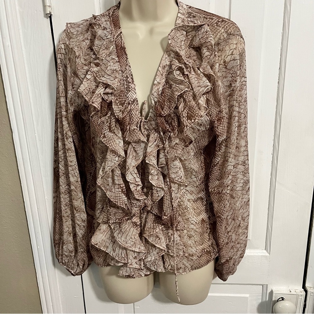 Anthropologie Snakeskin Print Blouse Sheer Pink XS FLAW U2